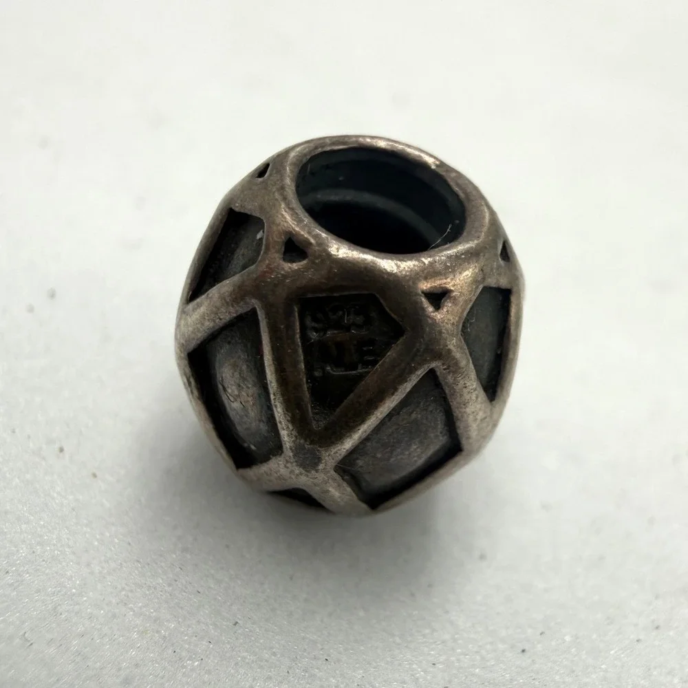 Pandora Sterling Silver Geometric Lattice Web Cage Charm Bead S925 ALE Oxidized